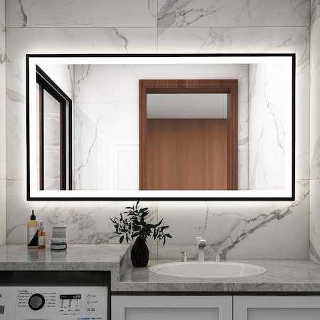 Chery Industrial LED Bathroom Vanity Mirror for Wall, Backlit + Front-Lighted, Dimmable 55x30 L001B13975